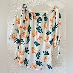Tickled Teal Pineapple Off The Shoulder Top (M)